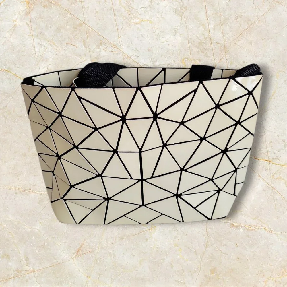 Geometric Folding Triangles Crossbody Bag โ Glossy Beige Triangular Panels - Picture 8 of 8